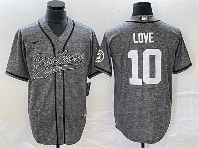 Men%27s Green Bay Packers #10 Jordan Love Gray Cool Base Stitched Baseball Jersey